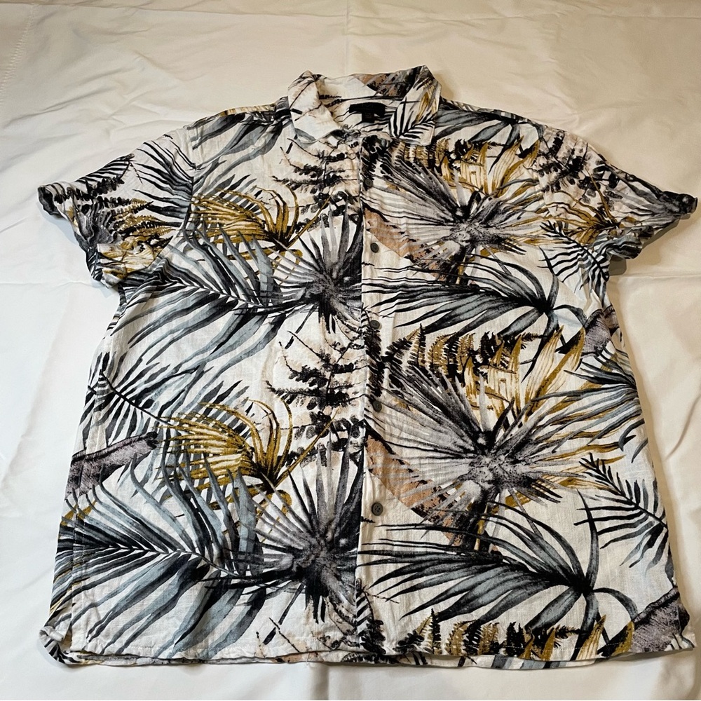 Magaschoni White Shirt with Black & Mustard Palm Motif
